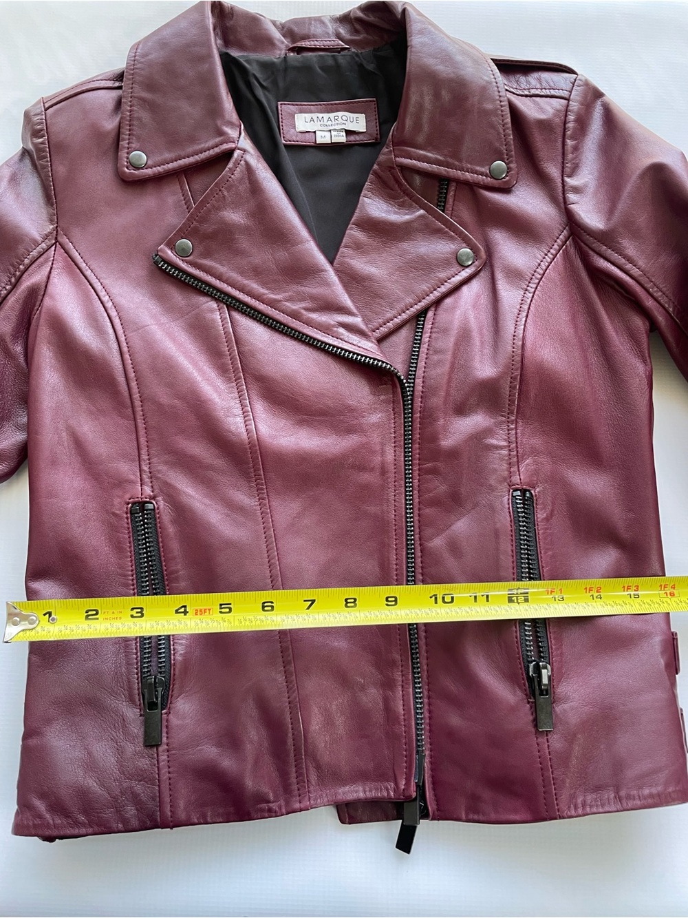 Lamarque Wine-Burgundy Leather Moto Jacket - Picture 6 of 8